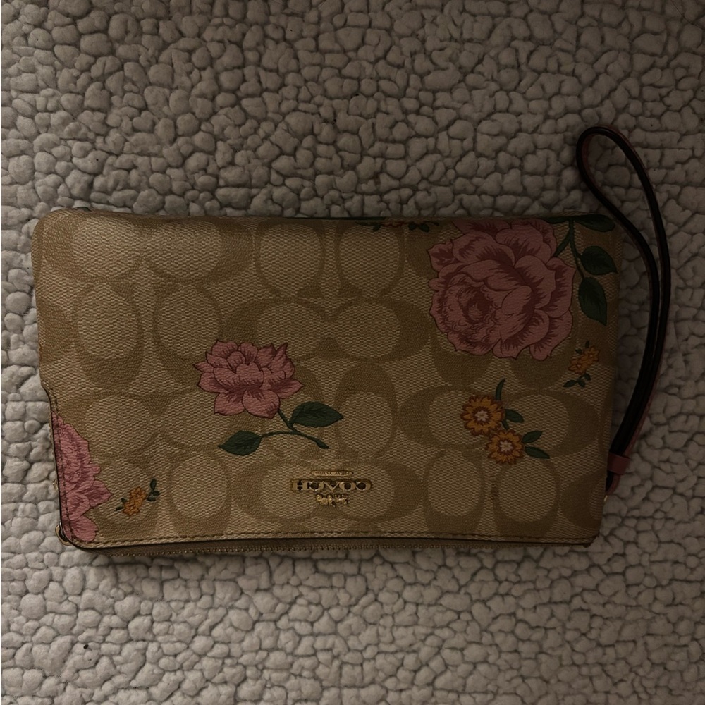 Coach Tan and Pink Floral Clutch